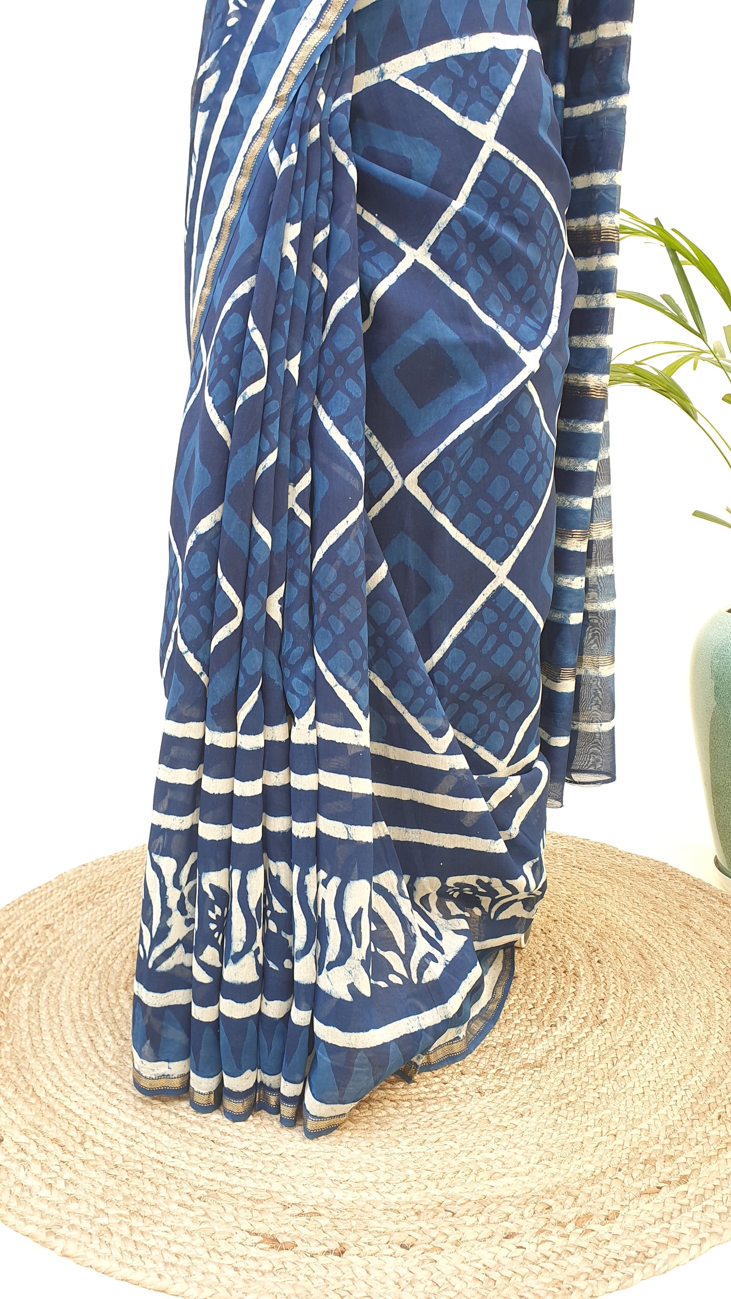 Indigo Cotton Silk Chanderi Saree SCCH-0008