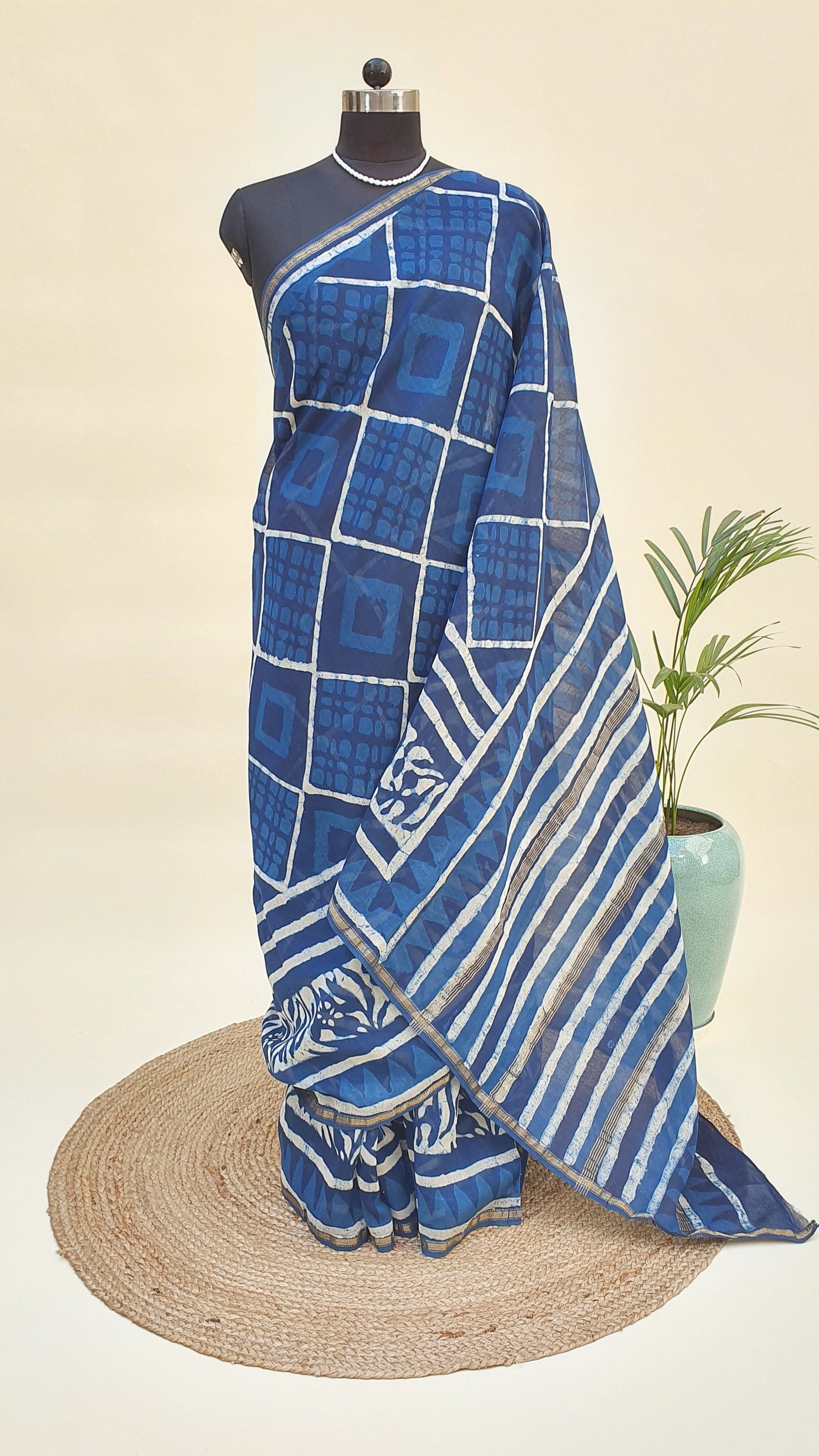 Indigo Cotton Silk Chanderi Saree SCCH-0008