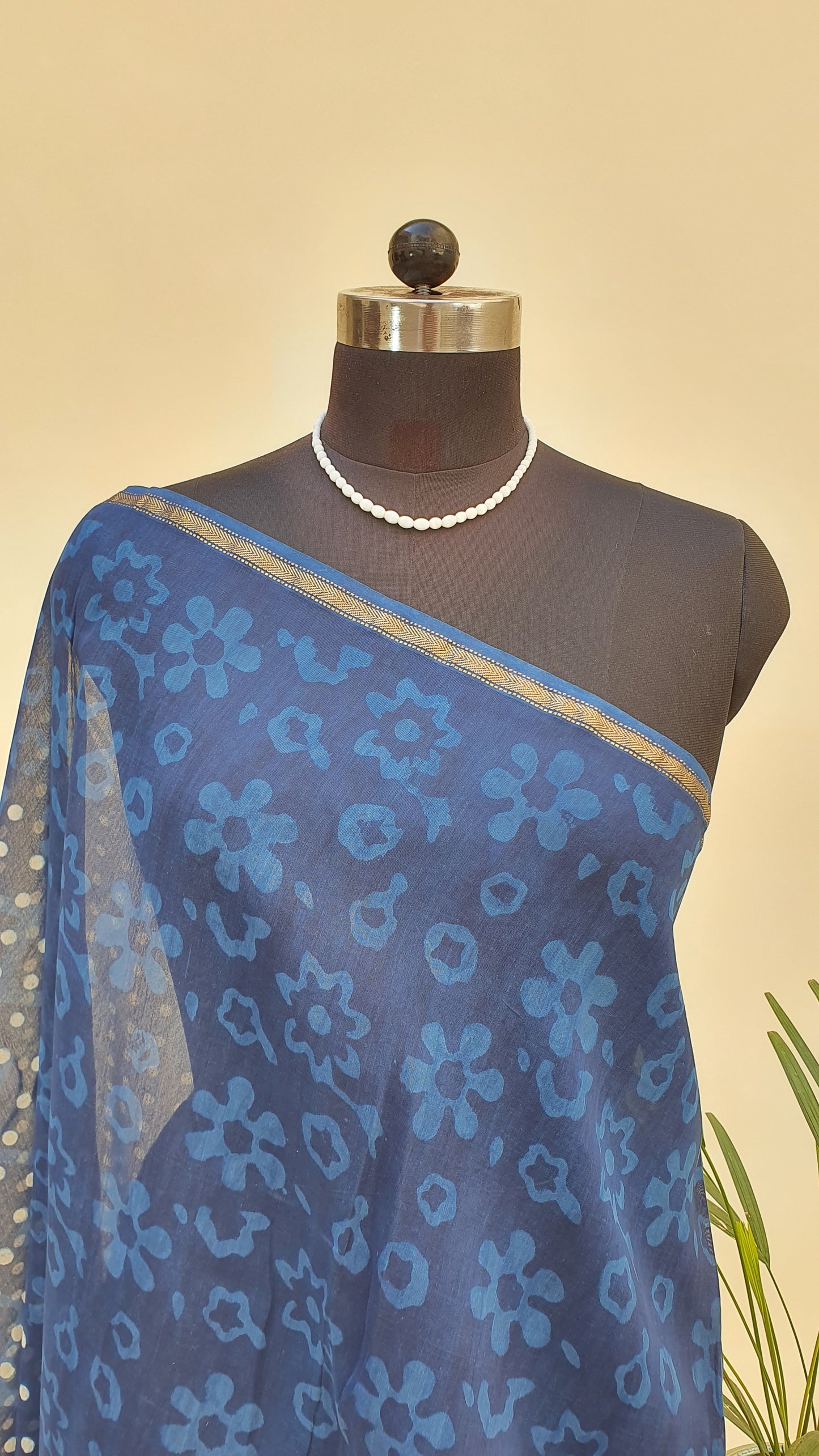 Indigo Cotton Silk Chanderi Saree SCCH-0009