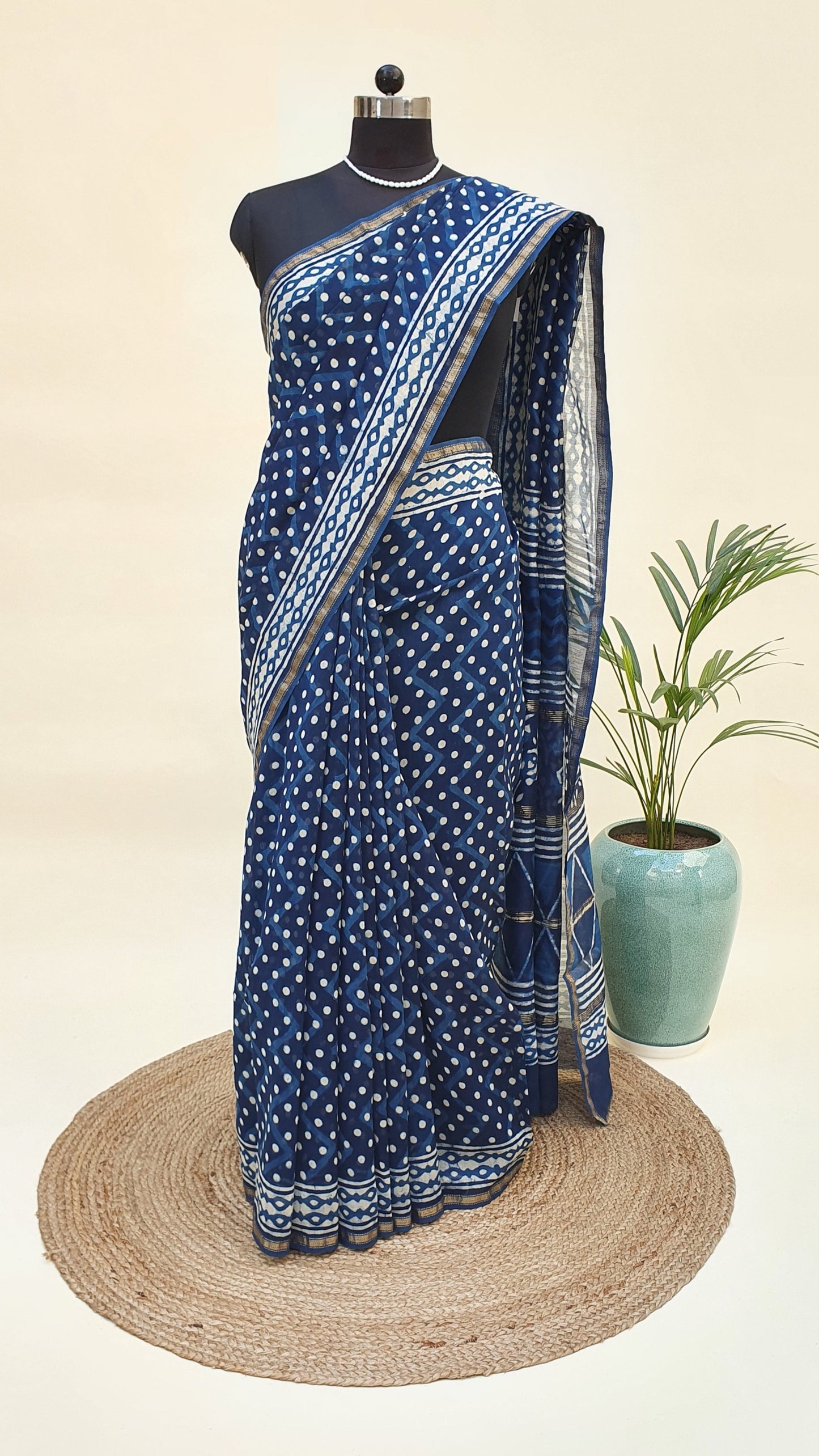 Indigo Cotton Silk Chanderi Saree SCCH-0009