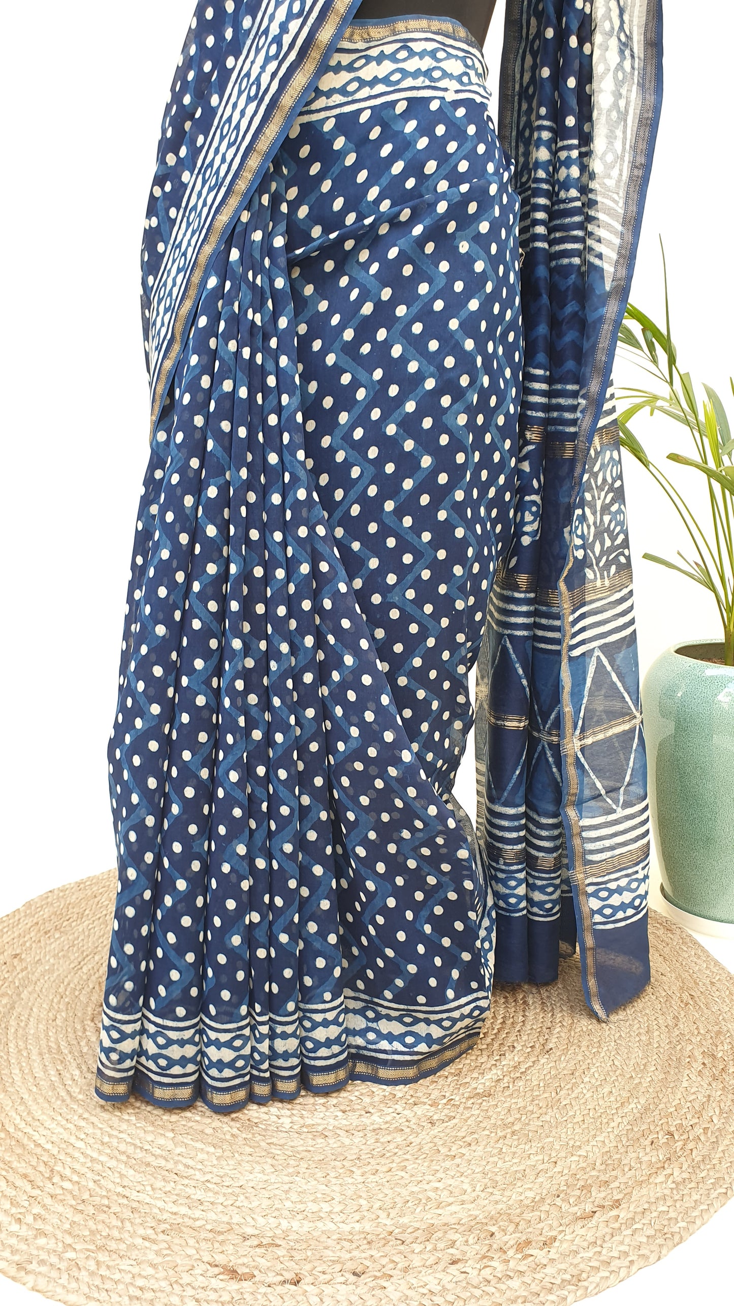 Indigo Cotton Silk Chanderi Saree SCCH-0009
