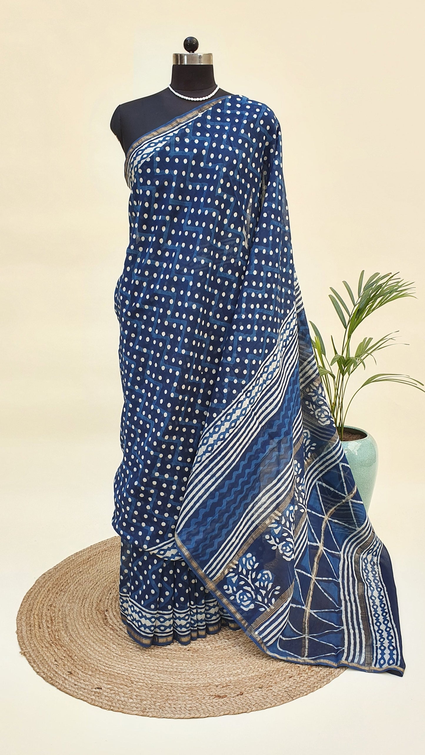 Indigo Cotton Silk Chanderi Saree SCCH-0009
