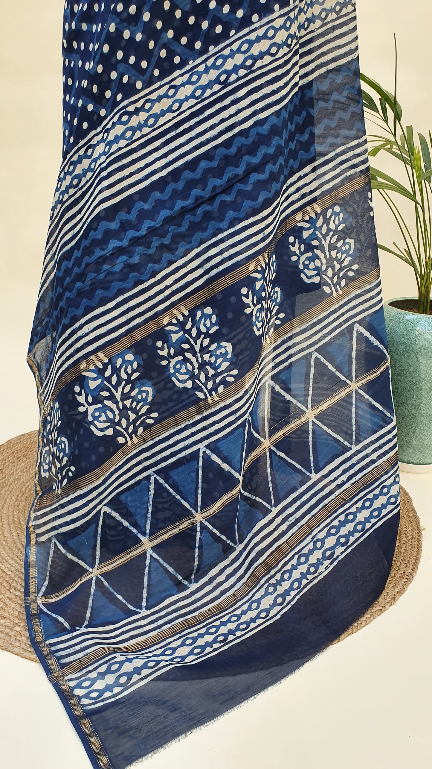 Indigo Cotton Silk Chanderi Saree SCCH-0009