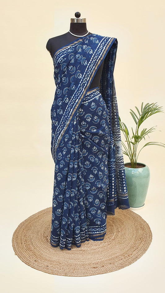 Indigo Cotton Silk Chanderi Saree SCCH-0010