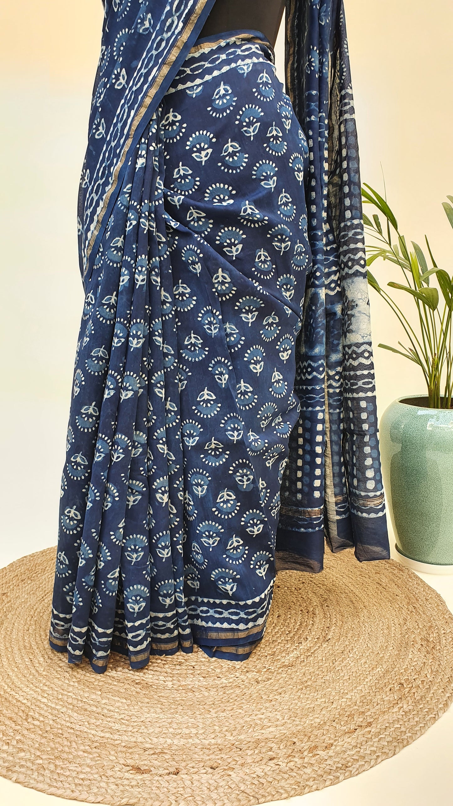 Indigo Cotton Silk Chanderi Saree SCCH-0010
