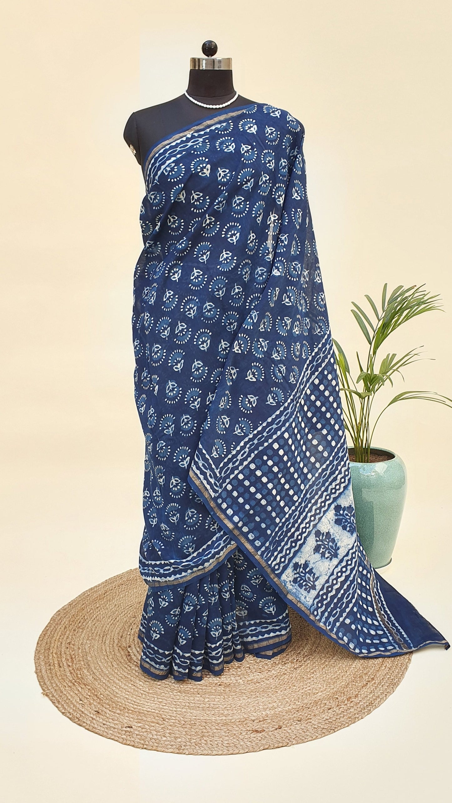 Indigo Cotton Silk Chanderi Saree SCCH-0010