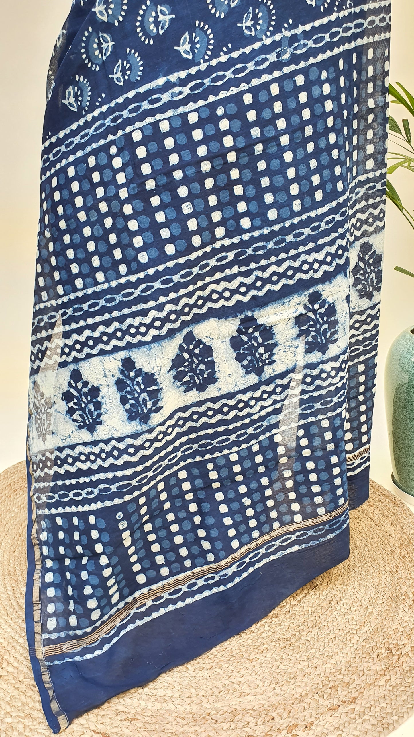 Indigo Cotton Silk Chanderi Saree SCCH-0010