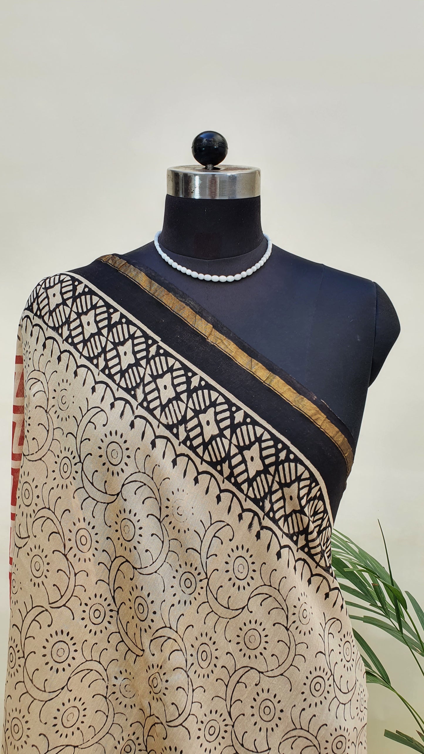 Red & Beige Cotton Silk Chanderi Saree SCCH-0007