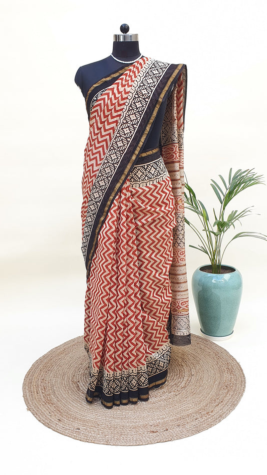 Red & Beige Cotton Silk Chanderi Saree SCCH-0007