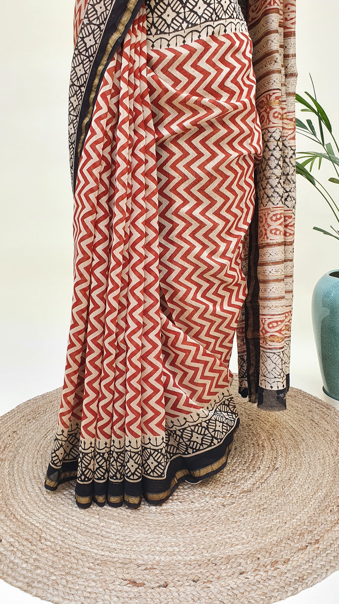 Red & Beige Cotton Silk Chanderi Saree SCCH-0007