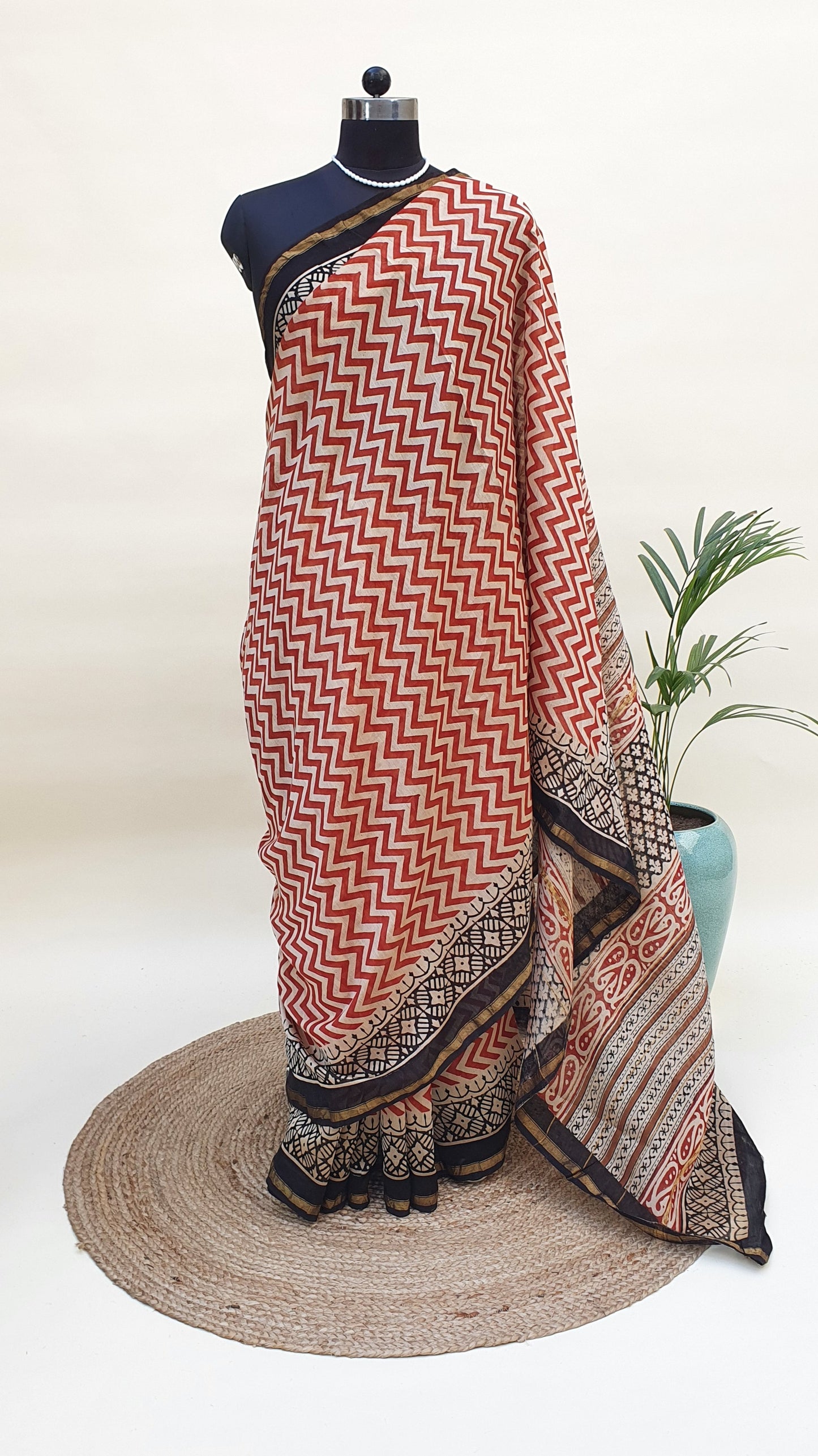 Red & Beige Cotton Silk Chanderi Saree SCCH-0007
