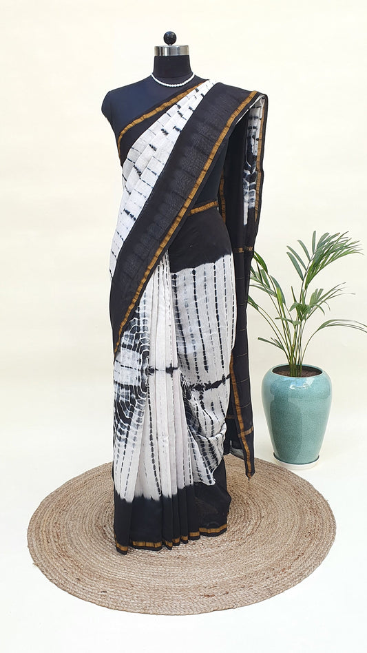 Black & White Cotton Silk Chanderi Saree SCCH-0006