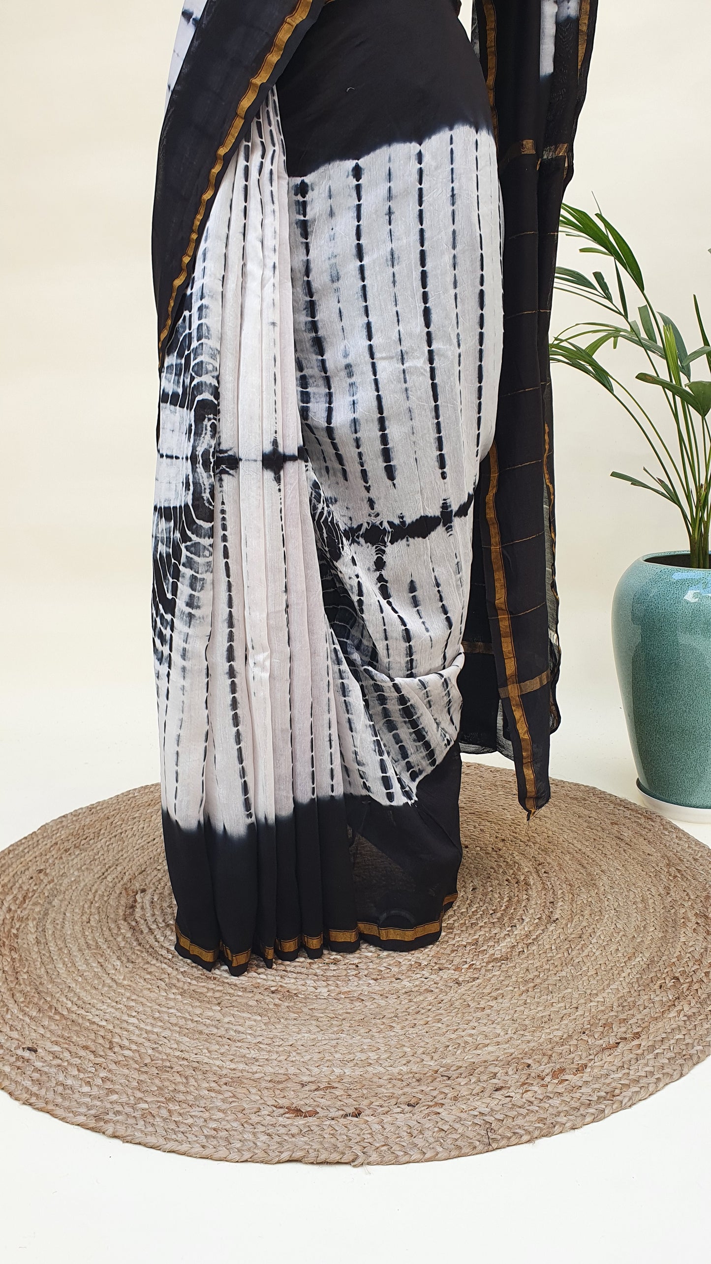 Black & White Cotton Silk Chanderi Saree SCCH-0006