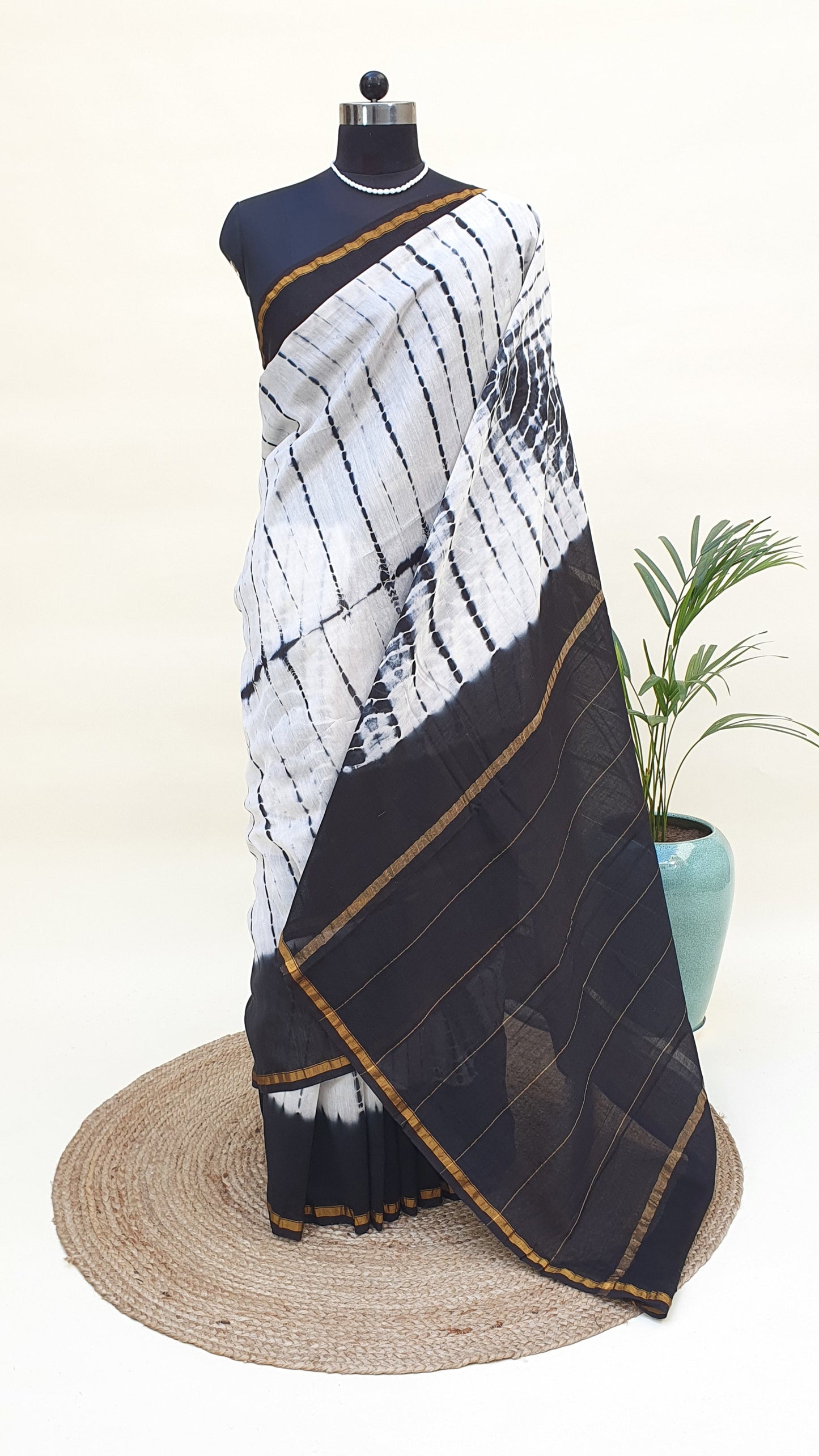 Black & White Cotton Silk Chanderi Saree SCCH-0006