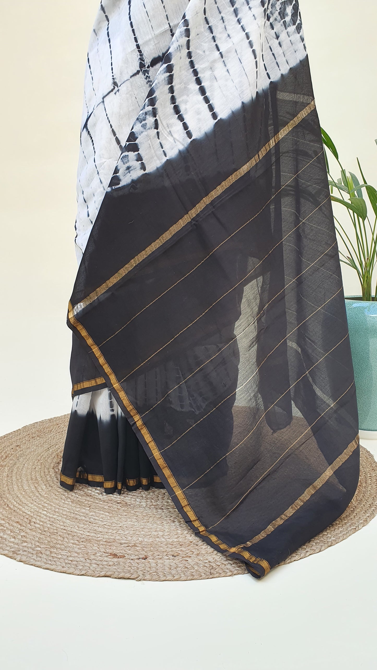 Black & White Cotton Silk Chanderi Saree SCCH-0006