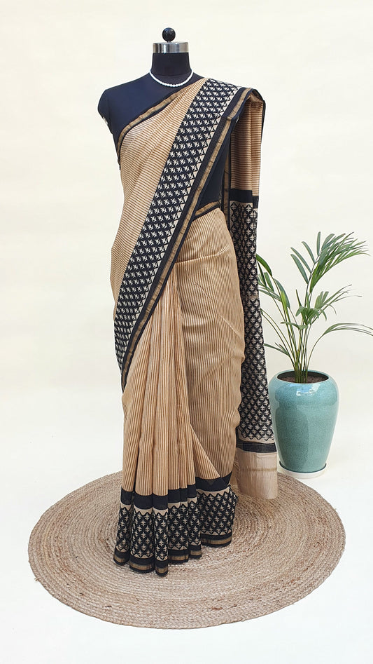 Vintage Beige Cotton Silk Chanderi Saree SCCH-0011