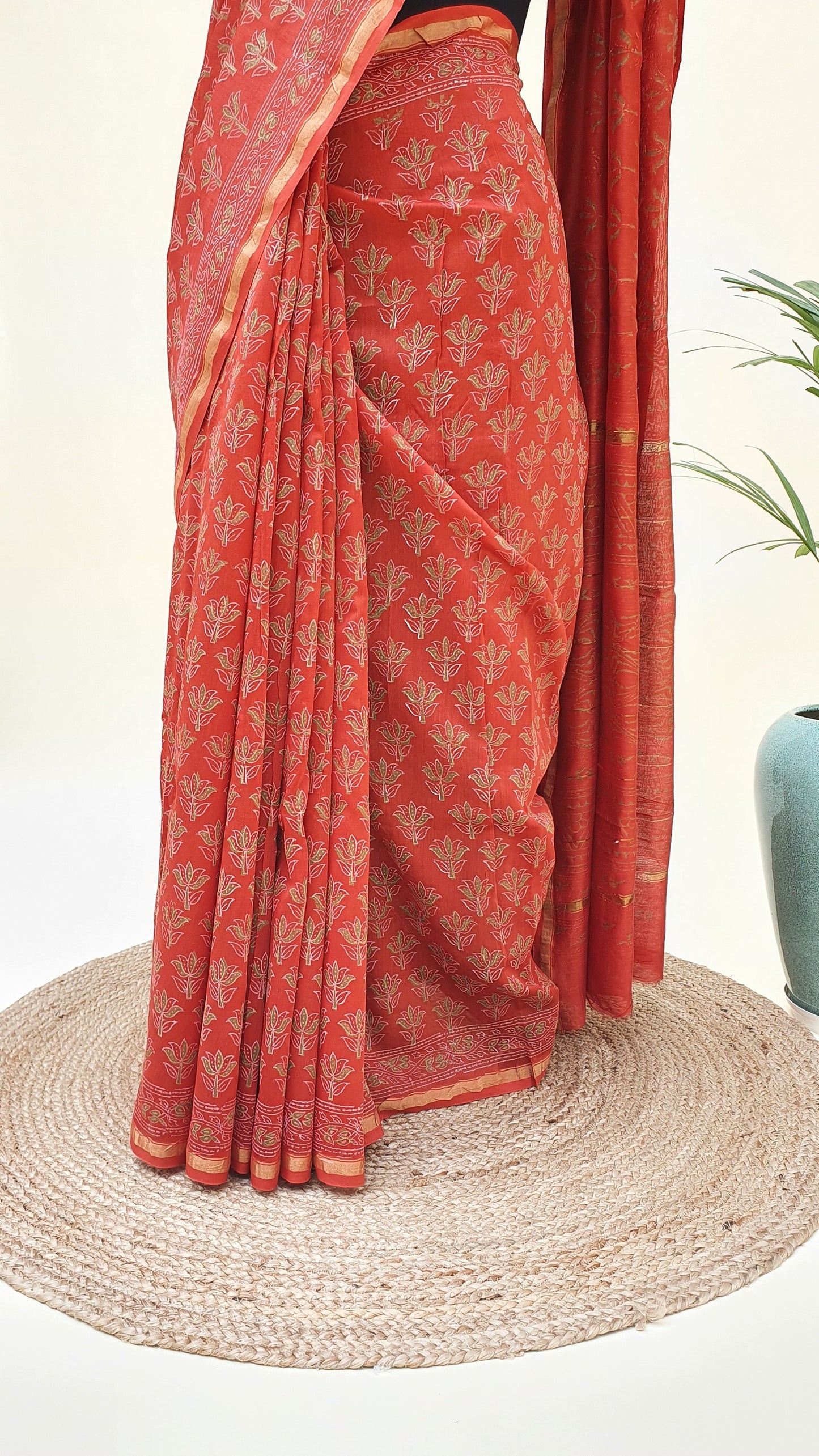 Rustic Orange Cotton Silk Chanderi Saree SCCH-0004