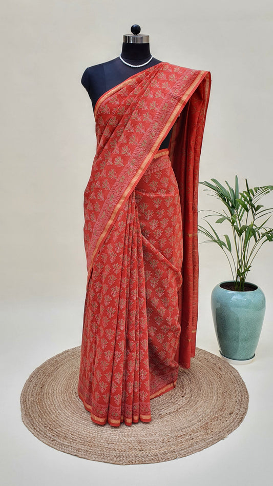 Rustic Orange Cotton Silk Chanderi Saree SCCH-0004