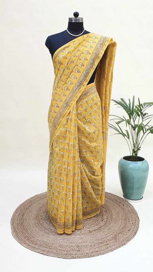 Yellow Cotton Silk Chanderi Saree SCCH-0003