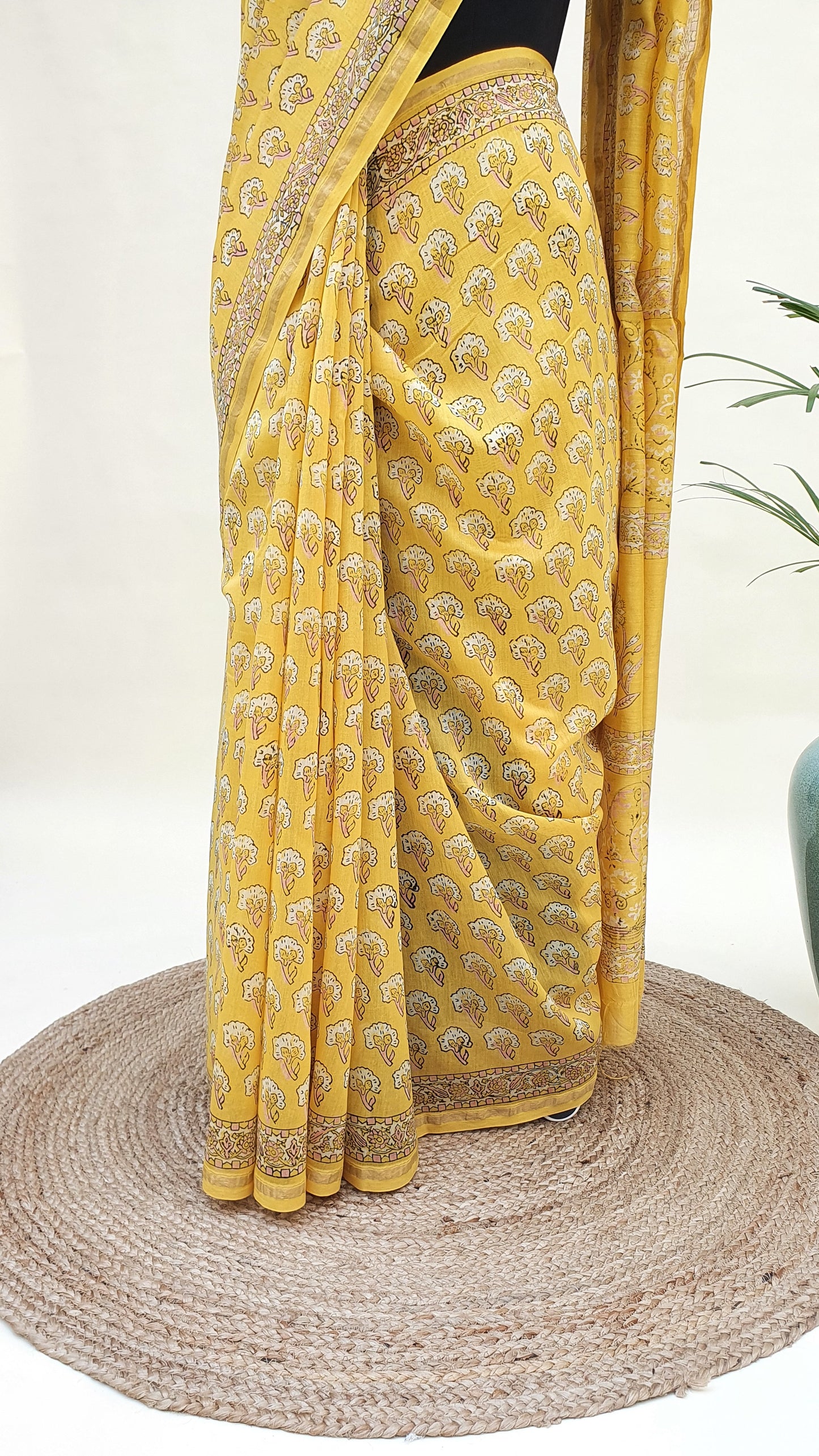 Yellow Cotton Silk Chanderi Saree SCCH-0003