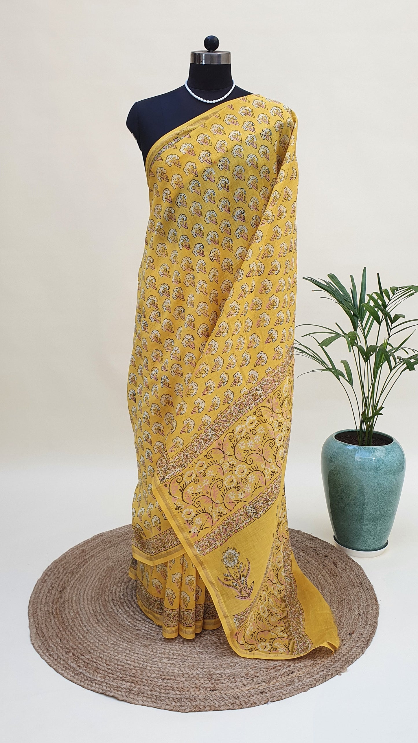 Yellow Cotton Silk Chanderi Saree SCCH-0003