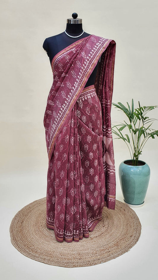 Onion Pink Cotton Silk Chanderi Saree SCCH-0001