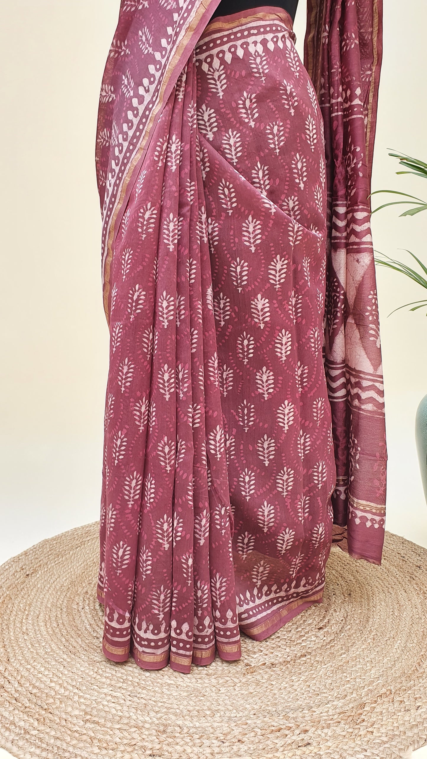 Onion Pink Cotton Silk Chanderi Saree SCCH-0001