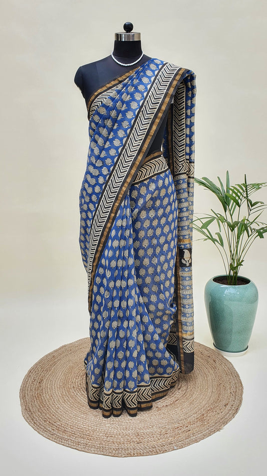 Captain Blue Cotton Silk Chanderi Saree SCCH-0012