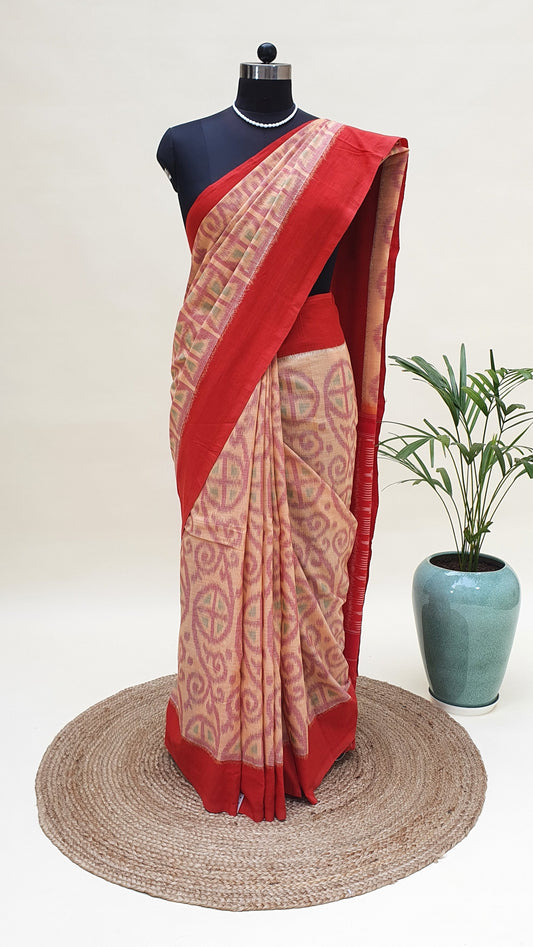 Saturn Peach Hand Woven Pochampalli Ikkat Saree PPHW-0001