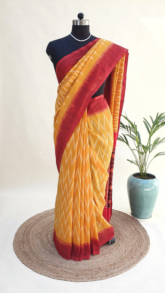 Marigold Yellow Hand Woven Pochampalli Ikkat Saree PPHW-0007