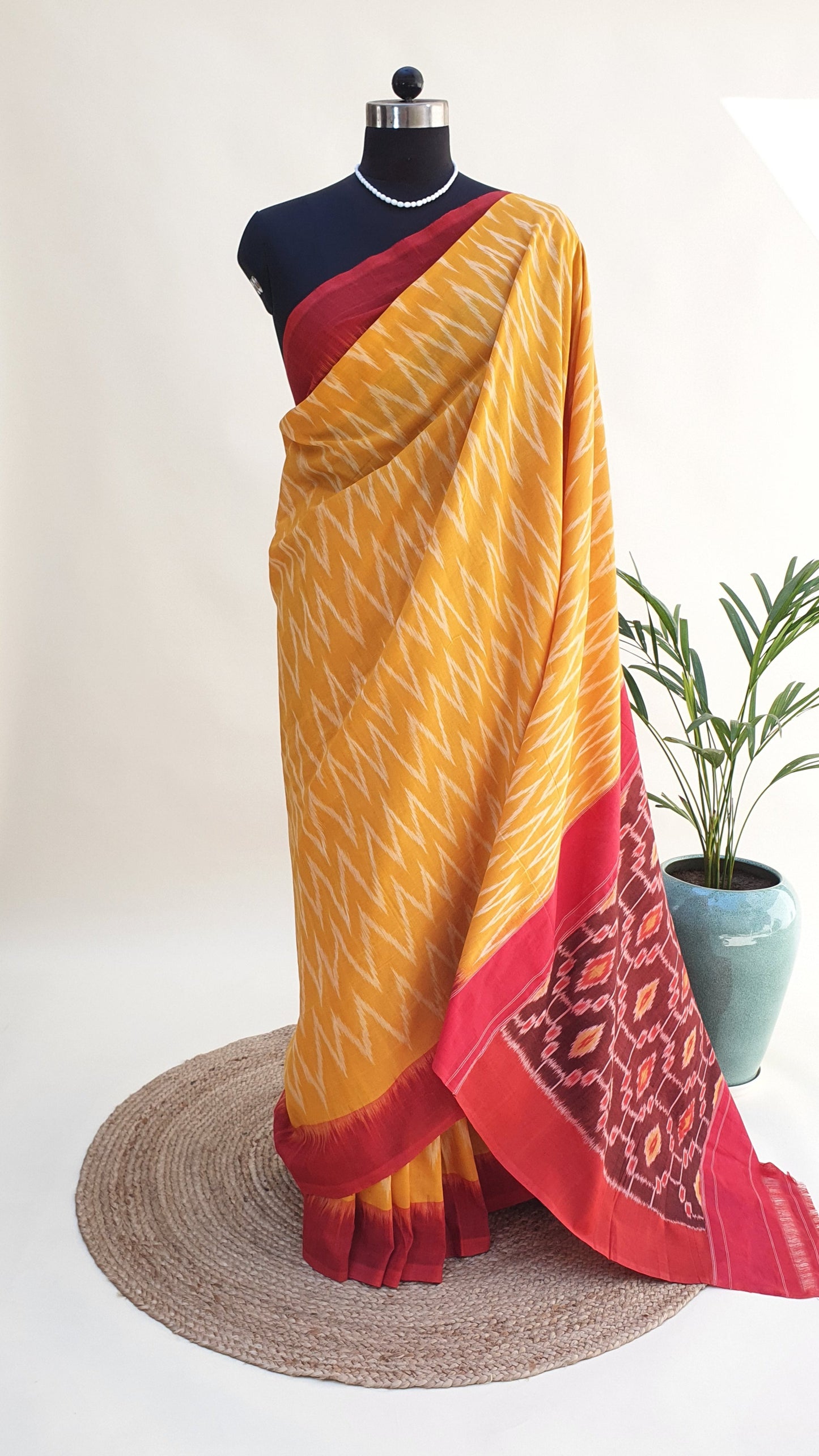 Marigold Yellow Hand Woven Pochampalli Ikkat Saree PPHW-0007