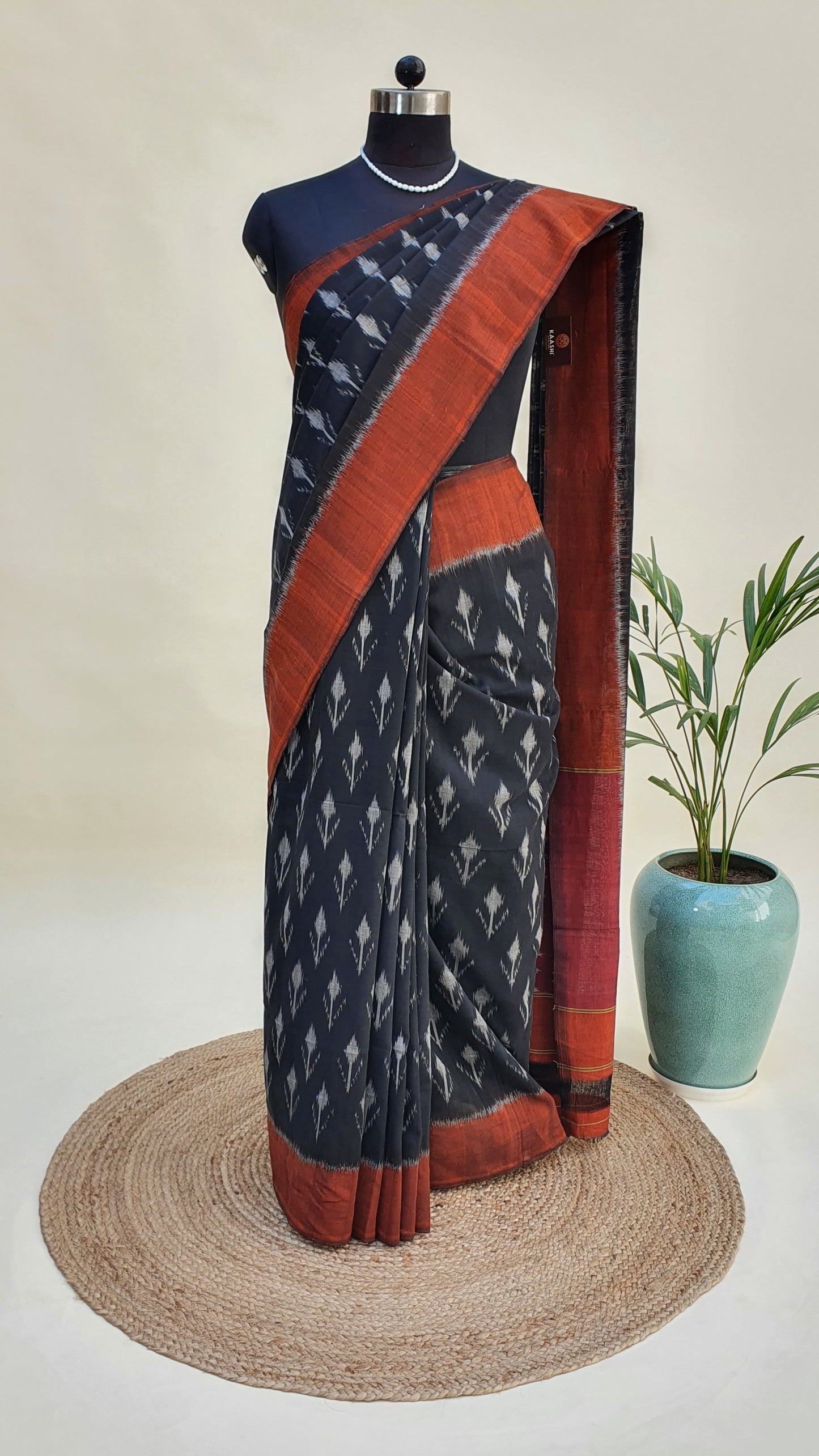 Black & Rust Hand Woven Pochampalli Ikkat Saree