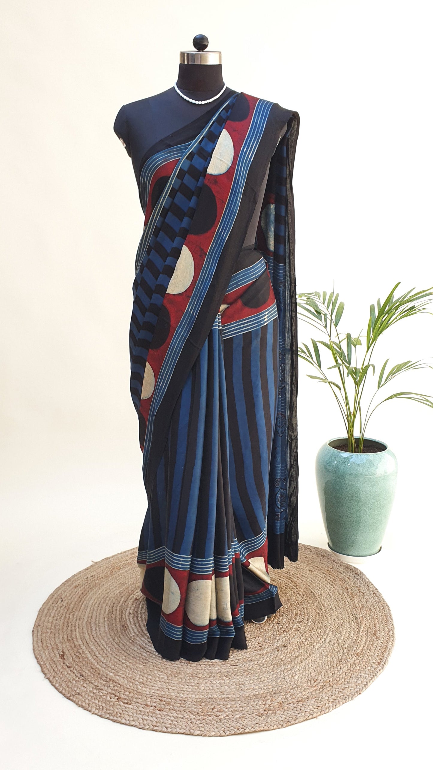Blue Ajrakh Modal Silk Saree MSAJ-0011