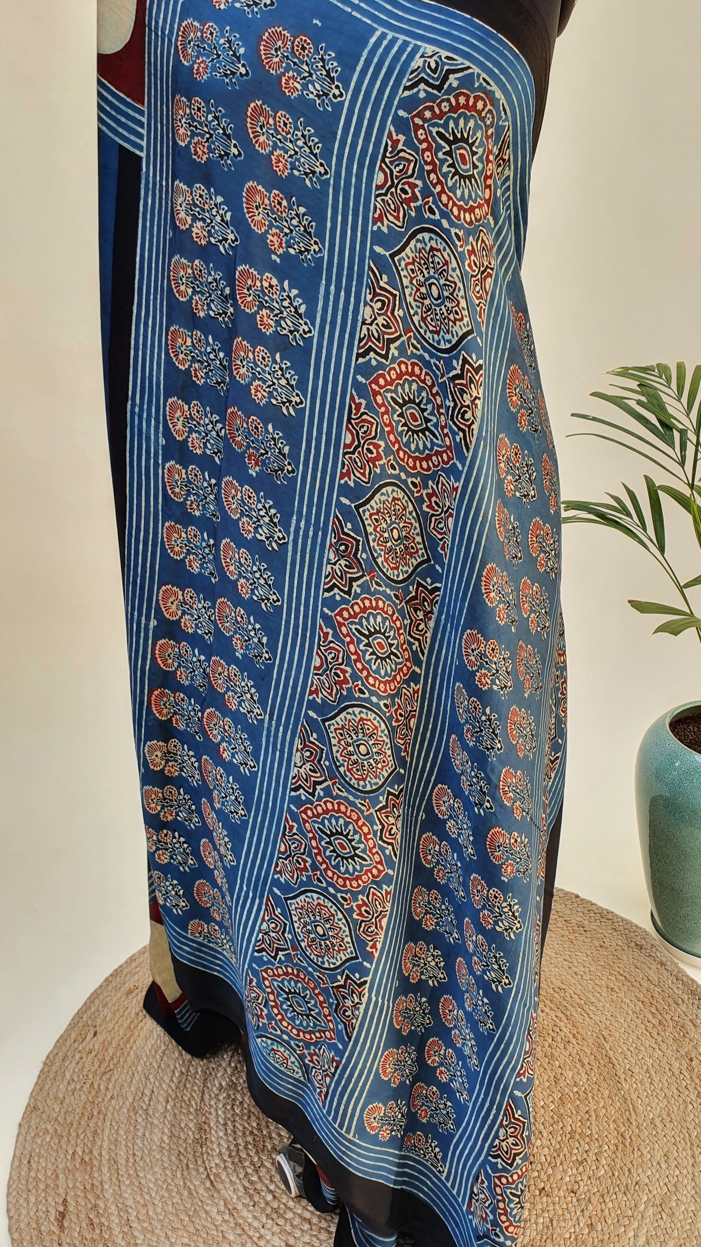 Blue Ajrakh Modal Silk Saree MSAJ-0011