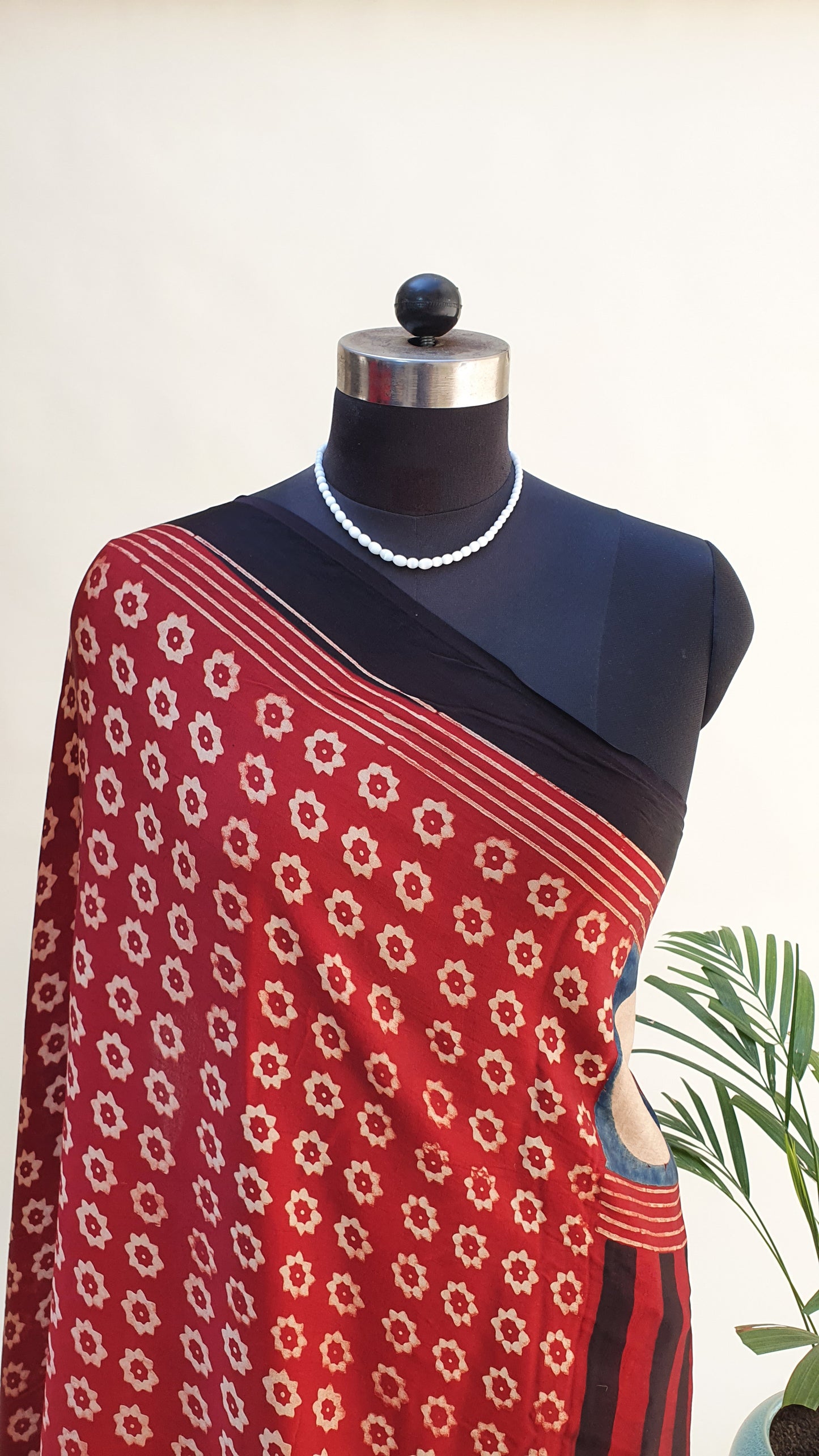 Opera Red Ajrakh Modal Silk Saree MSAJ-0009