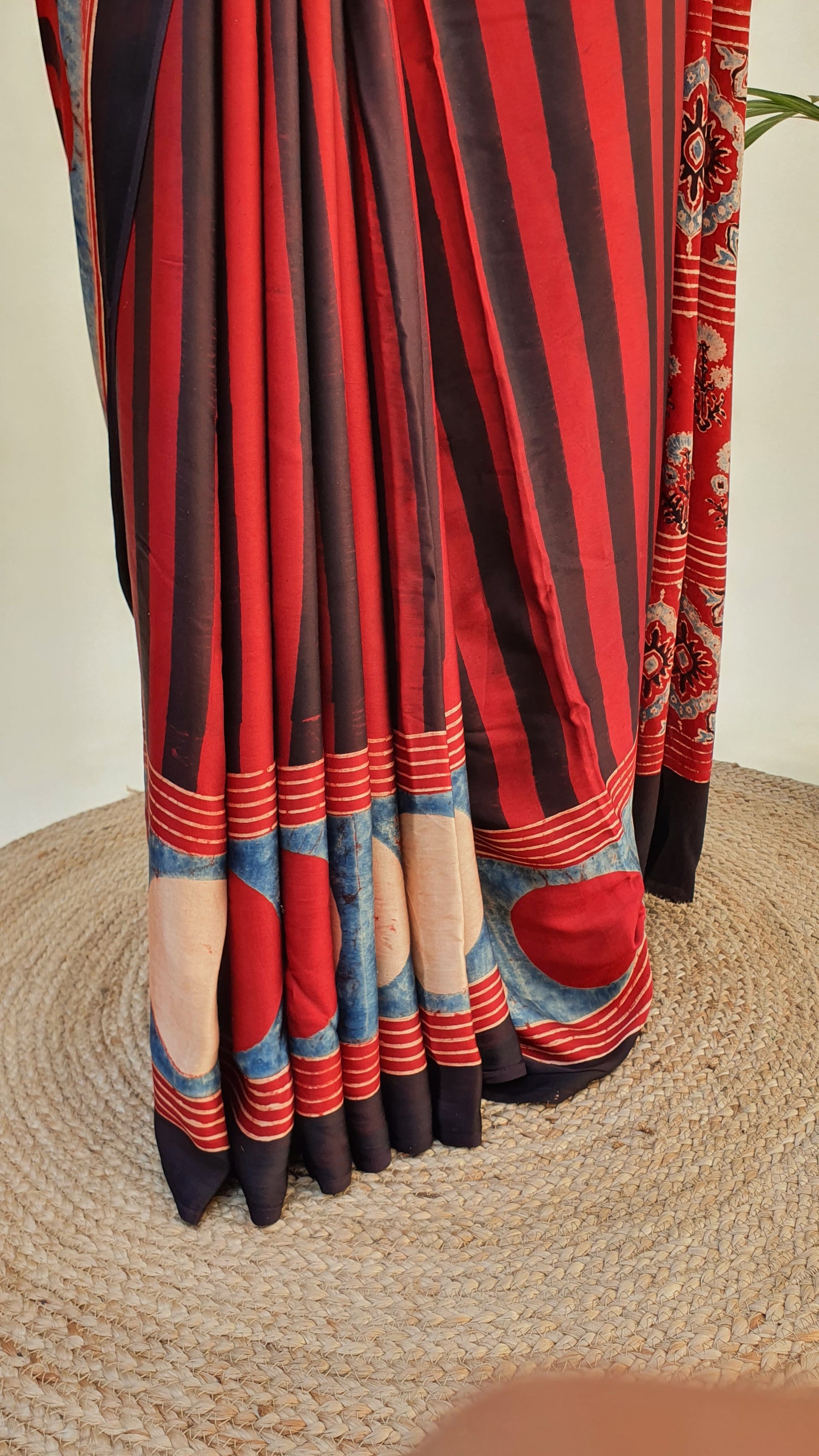 Opera Red Ajrakh Modal Silk Saree MSAJ-0009