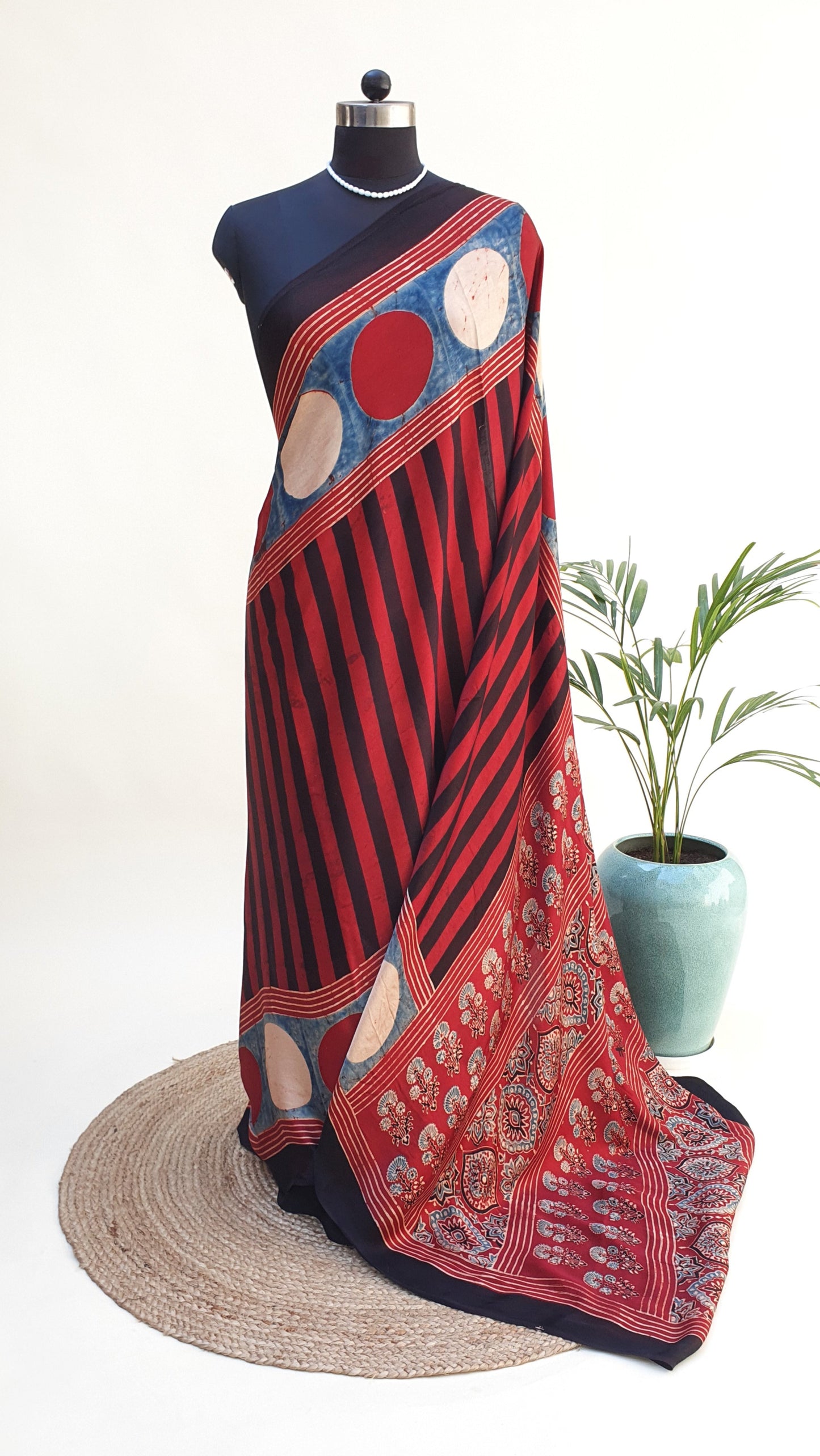 Opera Red Ajrakh Modal Silk Saree MSAJ-0009