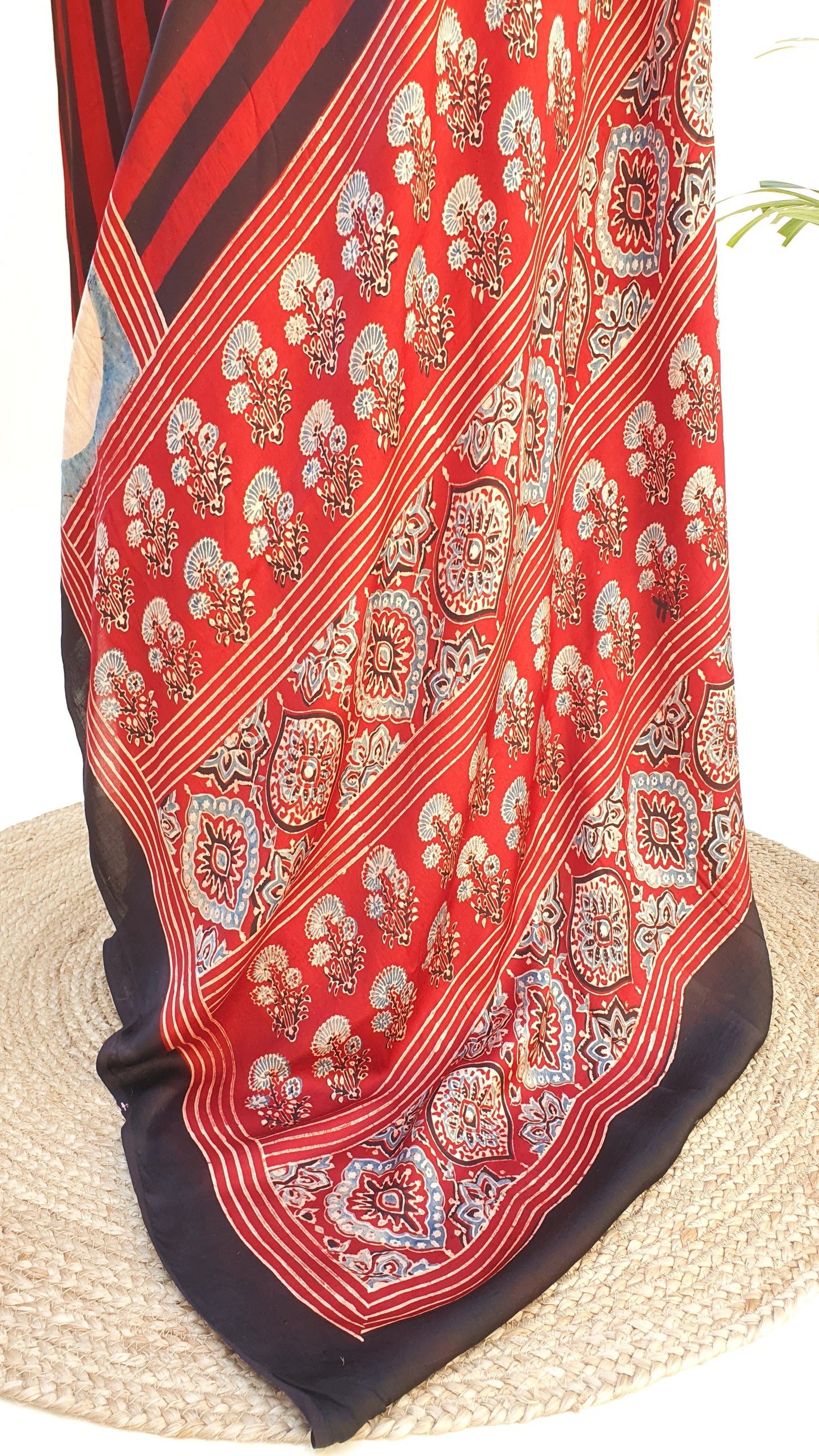 Opera Red Ajrakh Modal Silk Saree MSAJ-0009