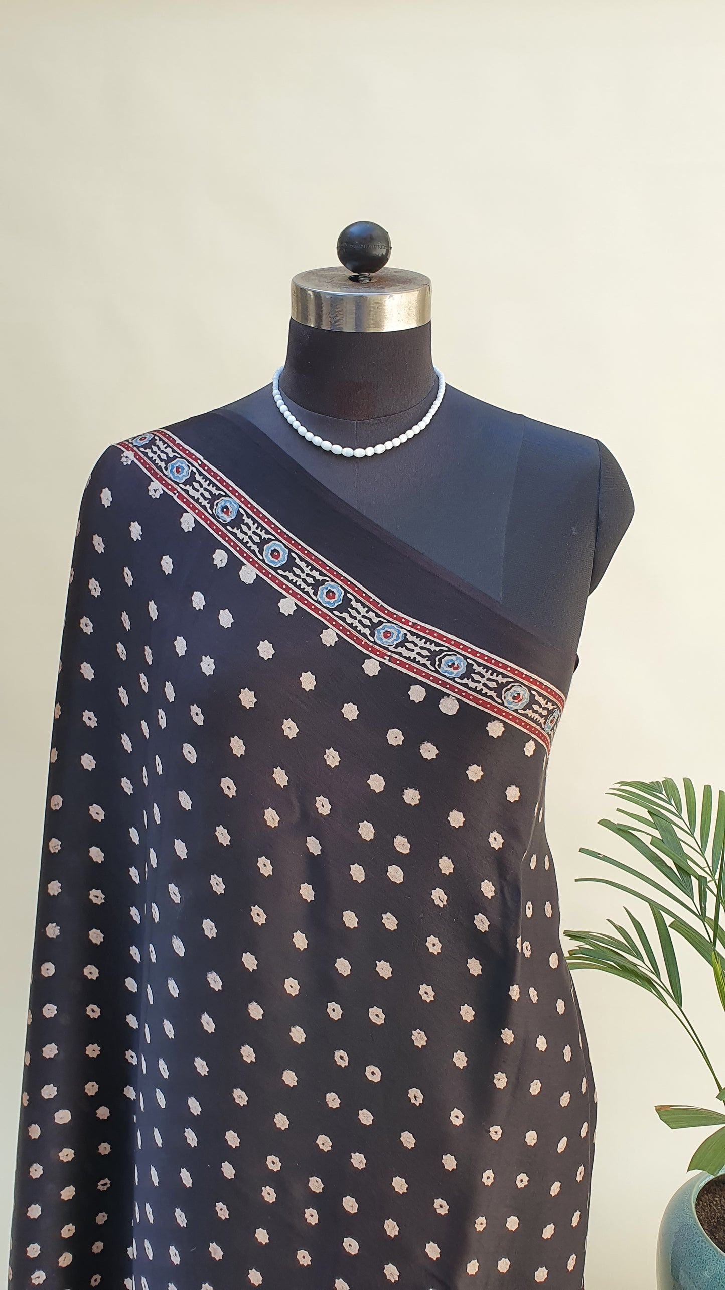 Night Blue Ajrakh Modal Silk Saree MSAJ-0010