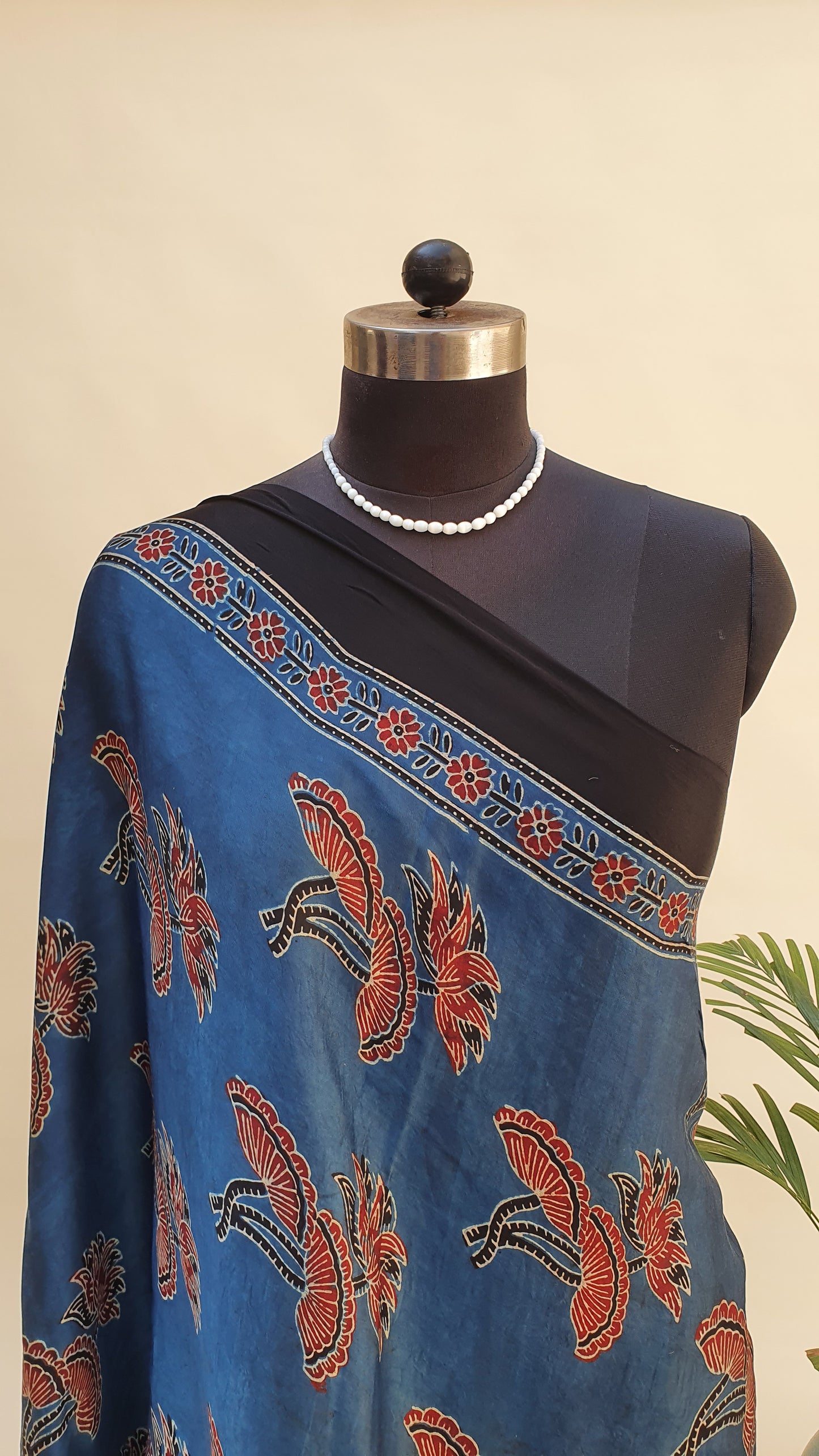 Blue Ajrakh Modal Silk Saree MSAJ-0008