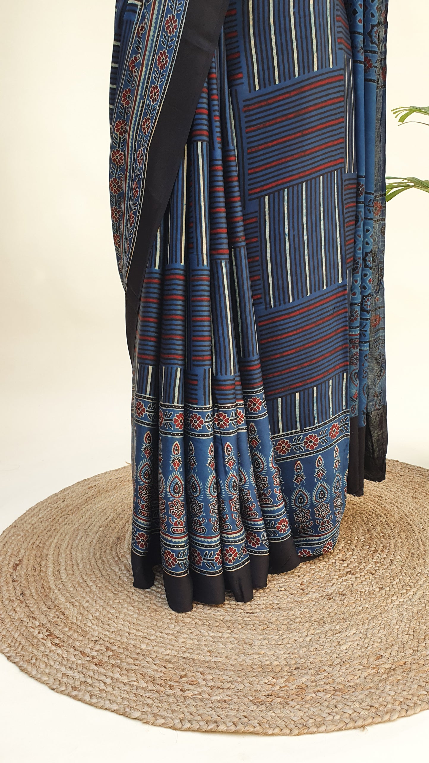 Blue Ajrakh Modal Silk Saree MSAJ-0008