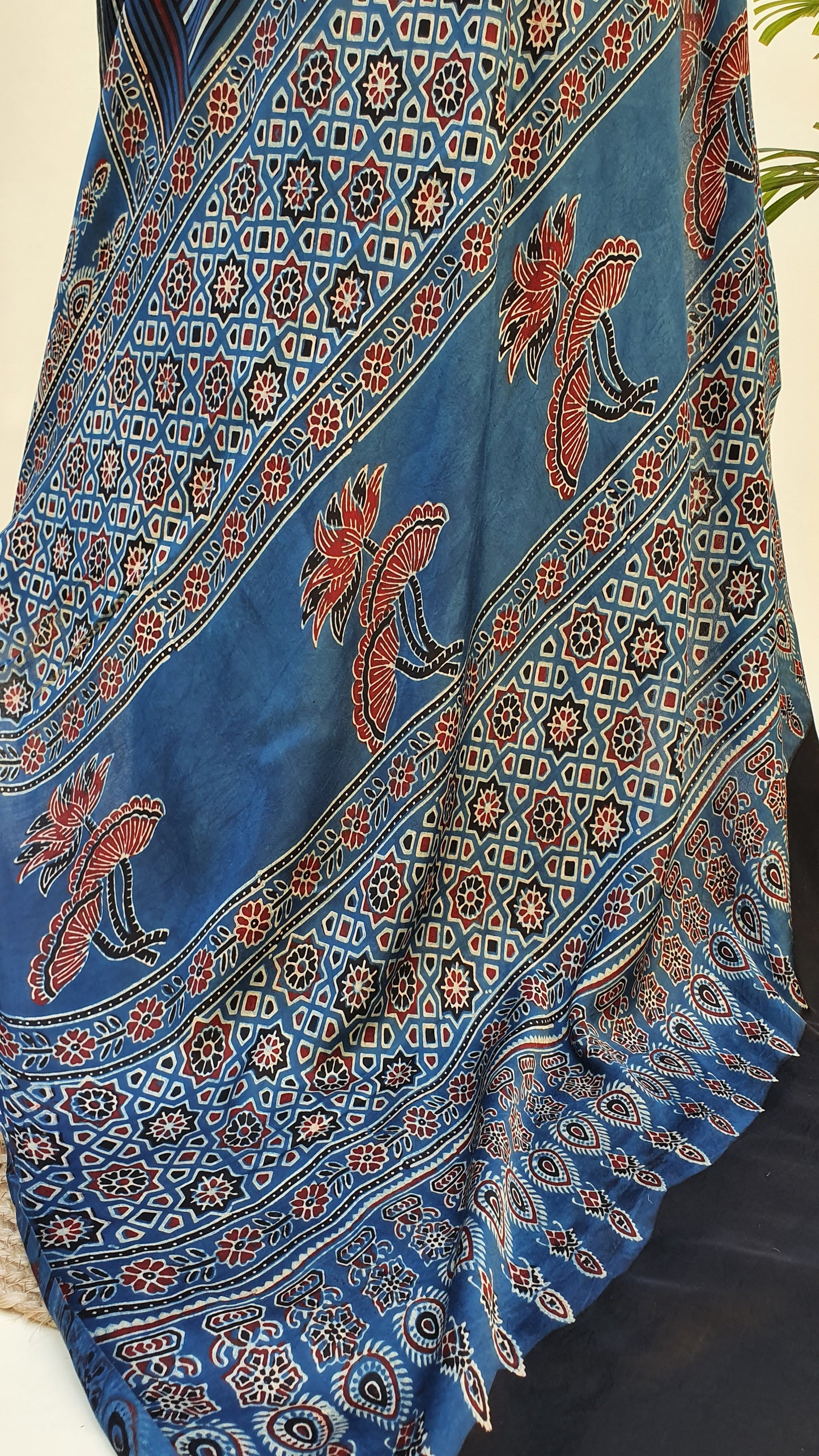 Blue Ajrakh Modal Silk Saree MSAJ-0008
