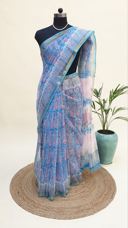 Blue Kota Doria Saree KDHB-0005