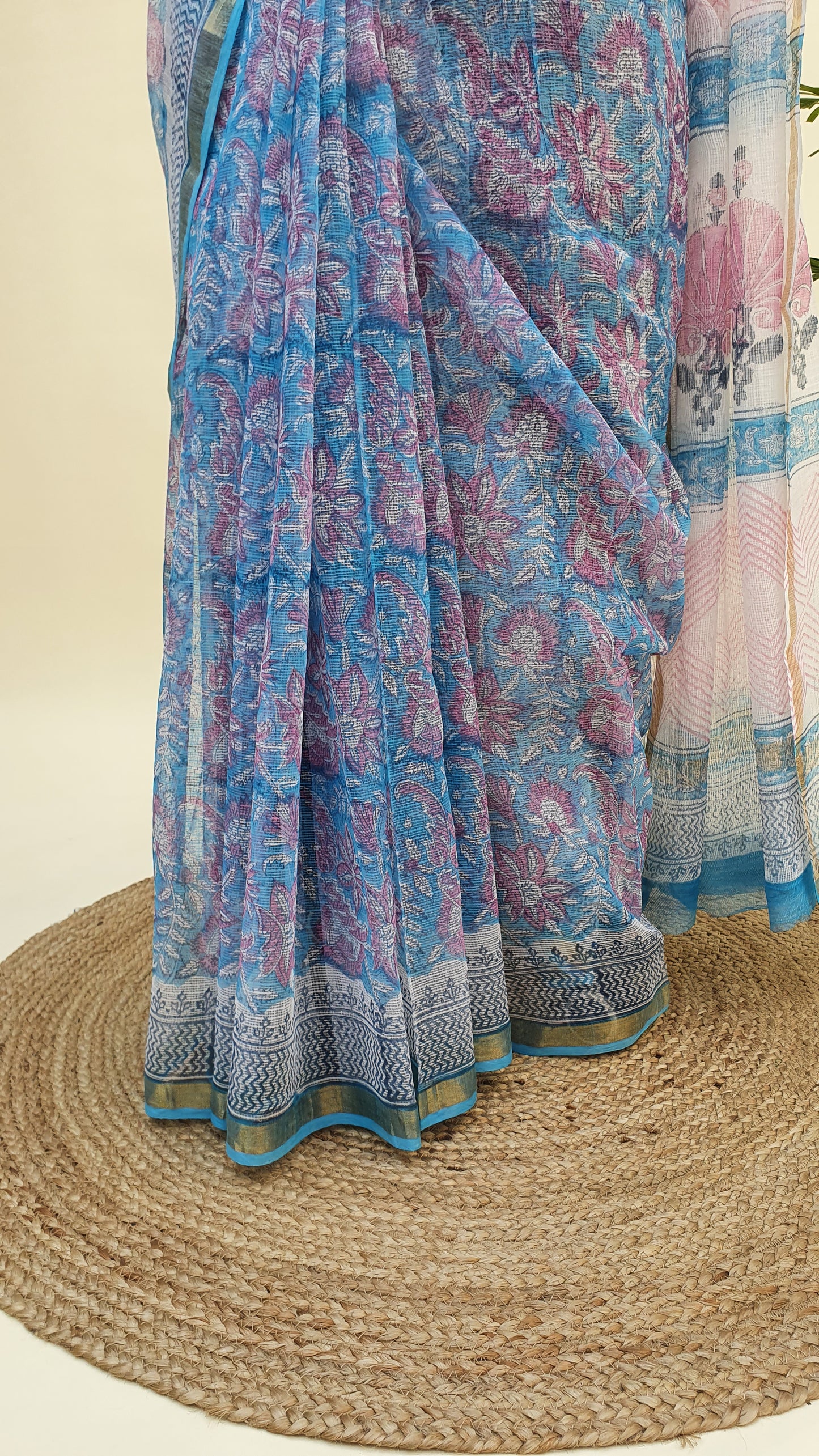Blue Kota Doria Saree KDHB-0005