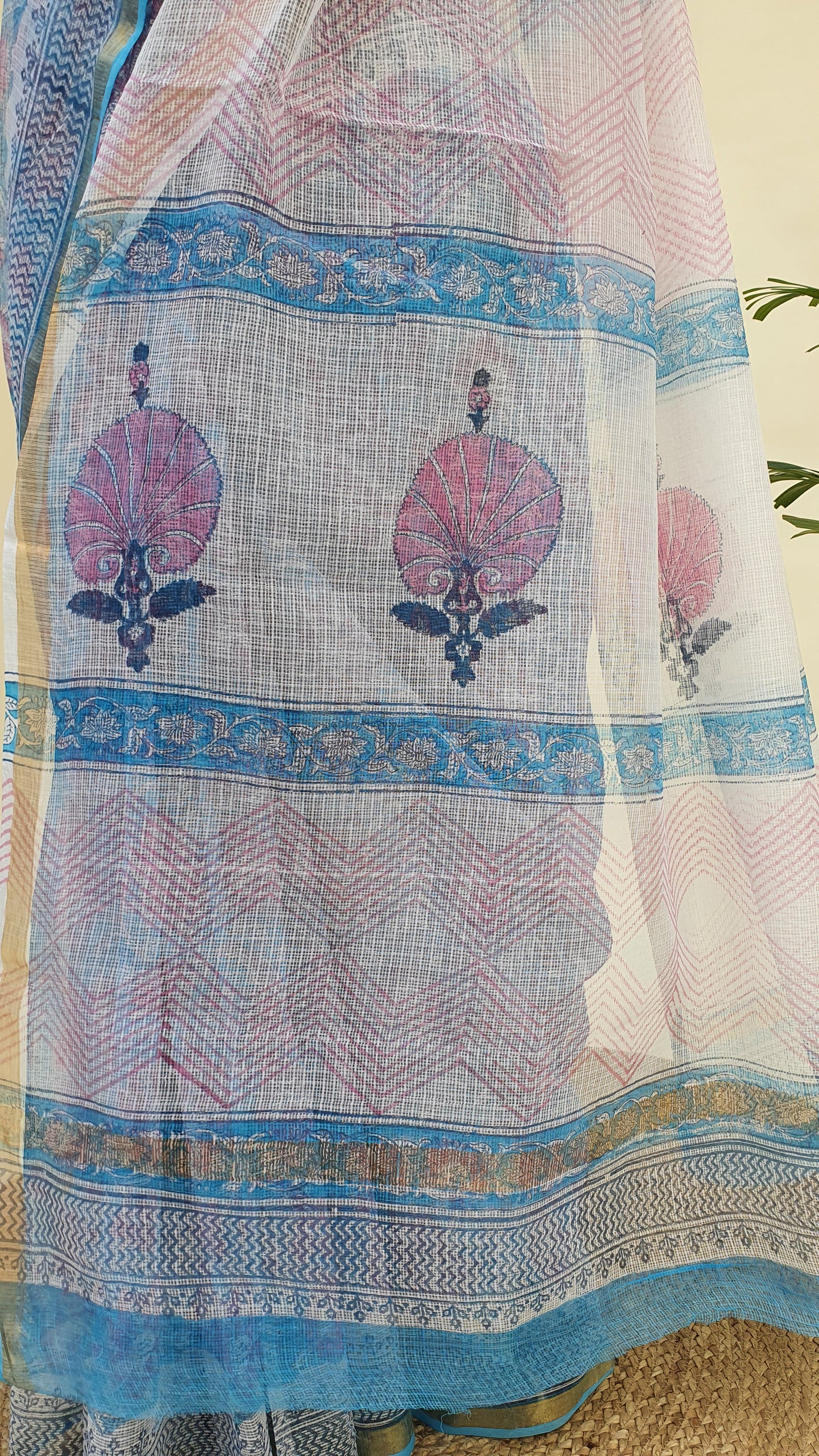 Blue Kota Doria Saree KDHB-0005