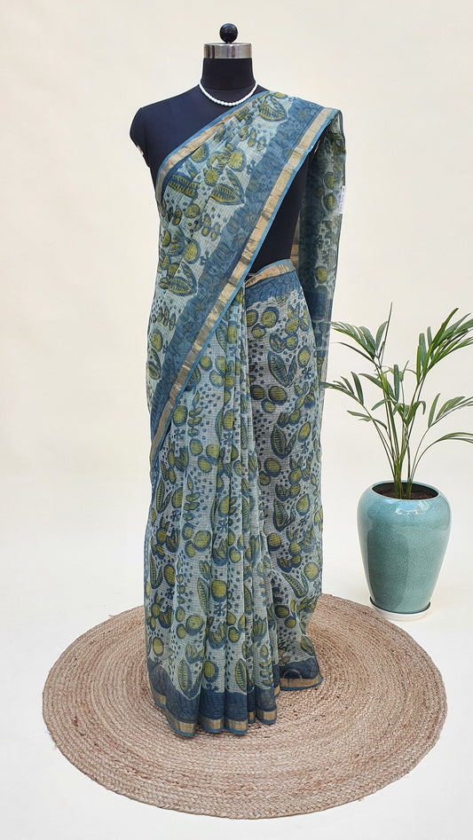 Dark Teal Kota Doria Saree KDHB-0002