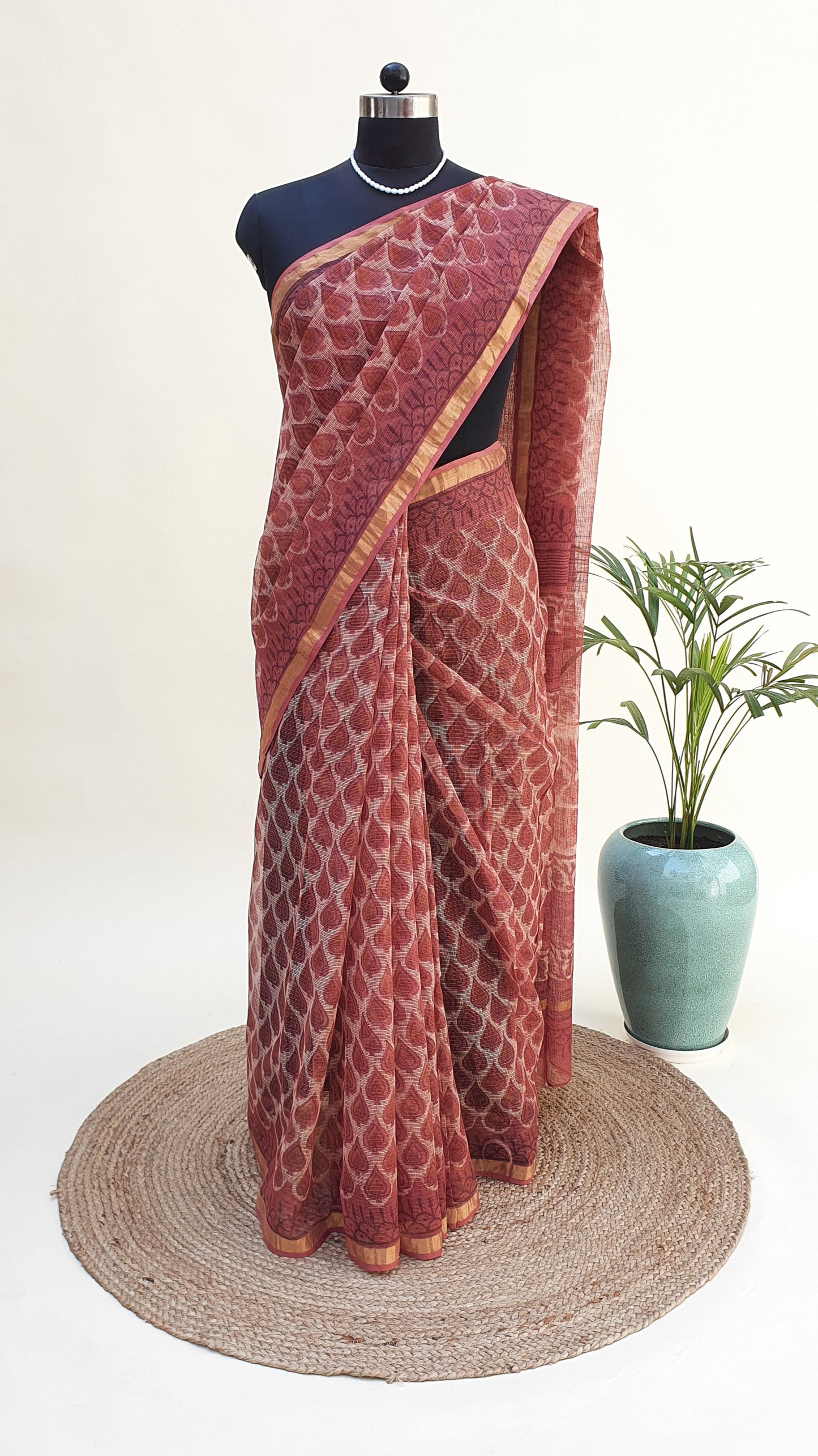 Rust Kota Doria Saree KDHB-0004