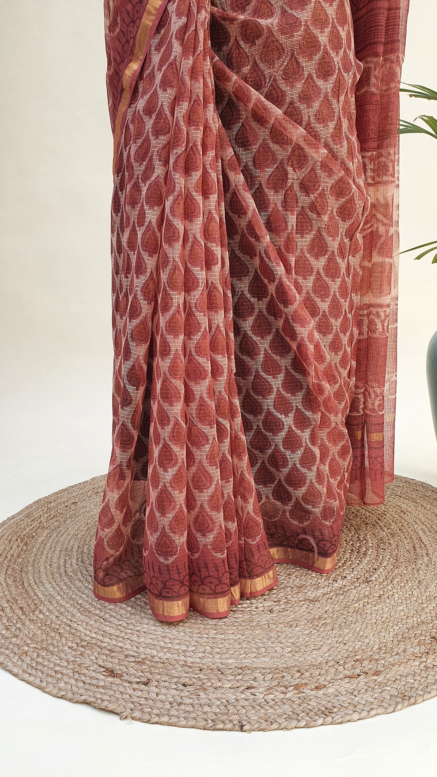 Rust Kota Doria Saree KDHB-0004
