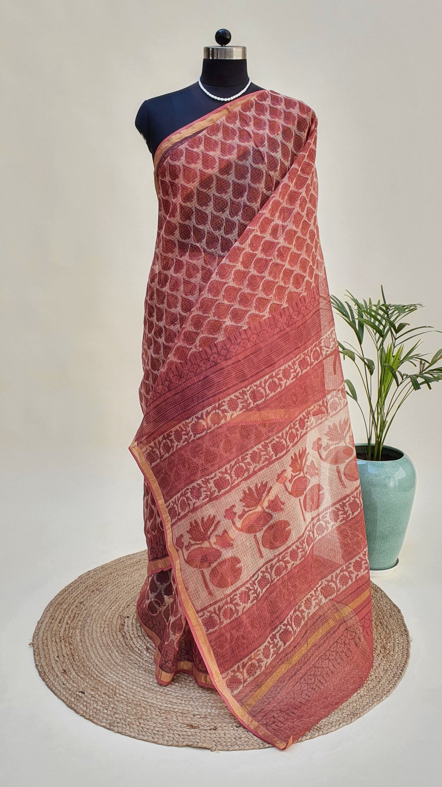 Rust Kota Doria Saree KDHB-0004