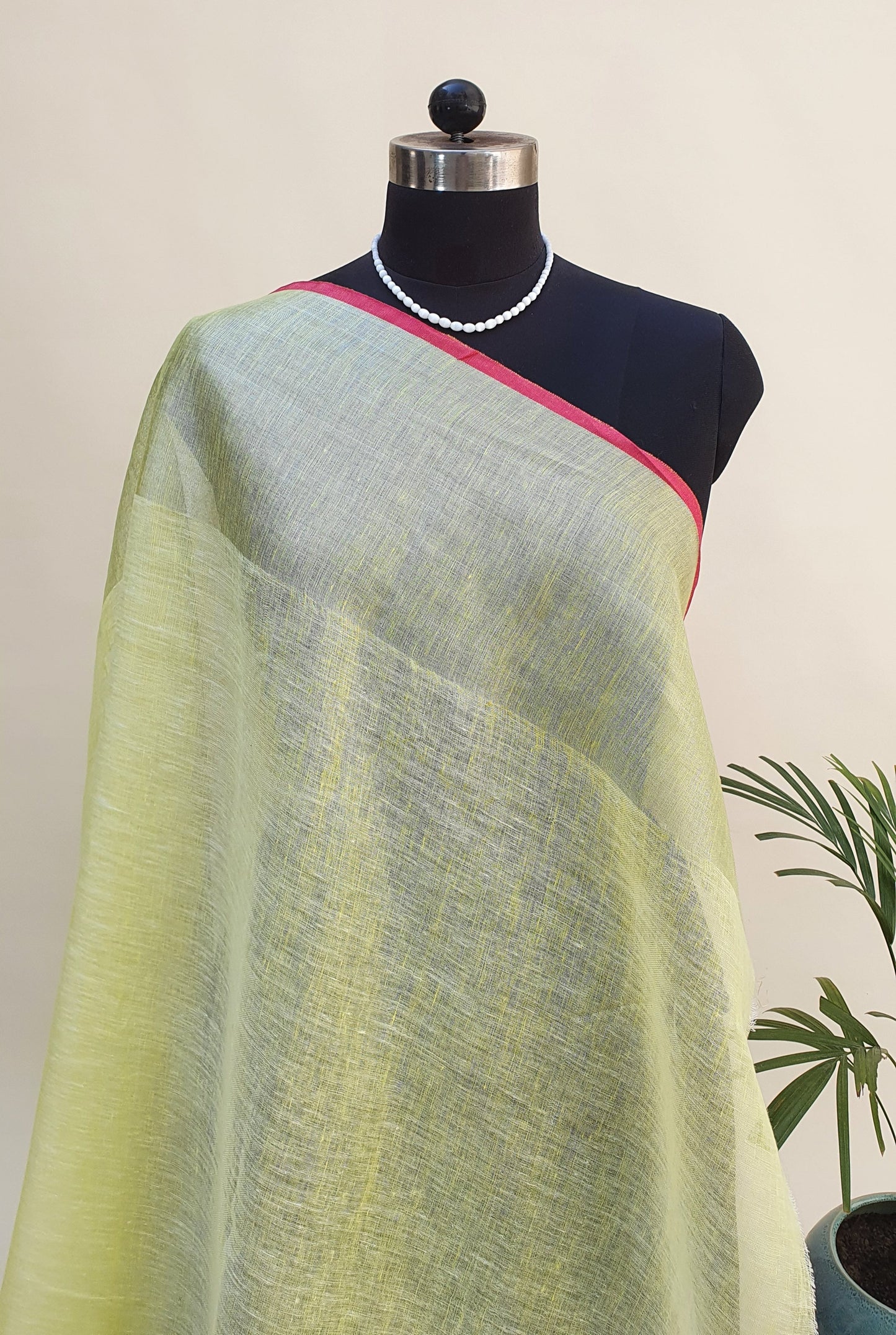 Sea Green & Lemon Hand Woven Linen Saree LNHW-0002